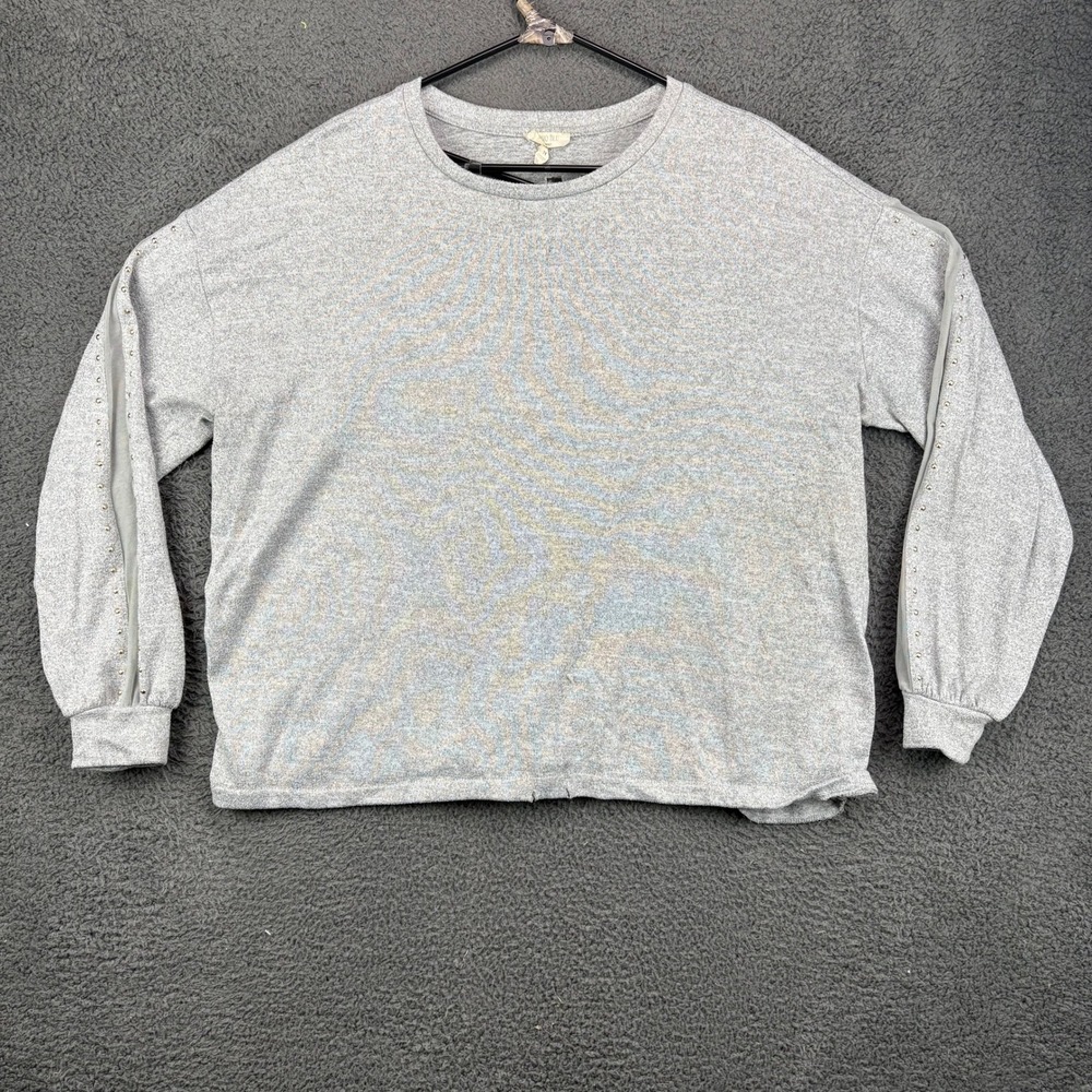 COMO BLU Women's Gray Heathered Long Sleeve Crew Neck Top Studded Size‎ 3X